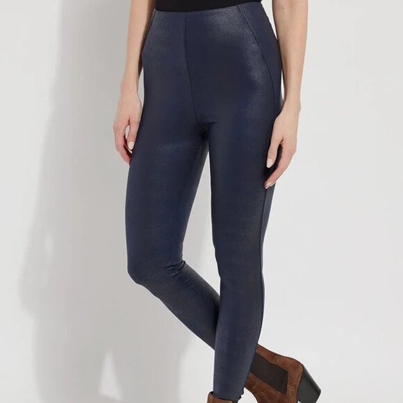 Lysse' Patterned/Foiled Faux Leather Leggings Navy Blue Size L‎ - Picture 2 of 9